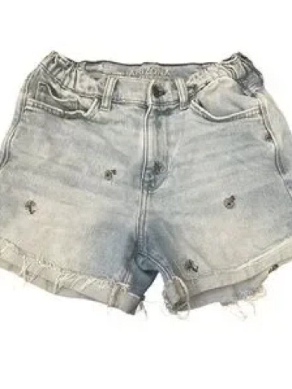 Women's Embroidered Floral Light Blue Jean Hi Rise Shorts